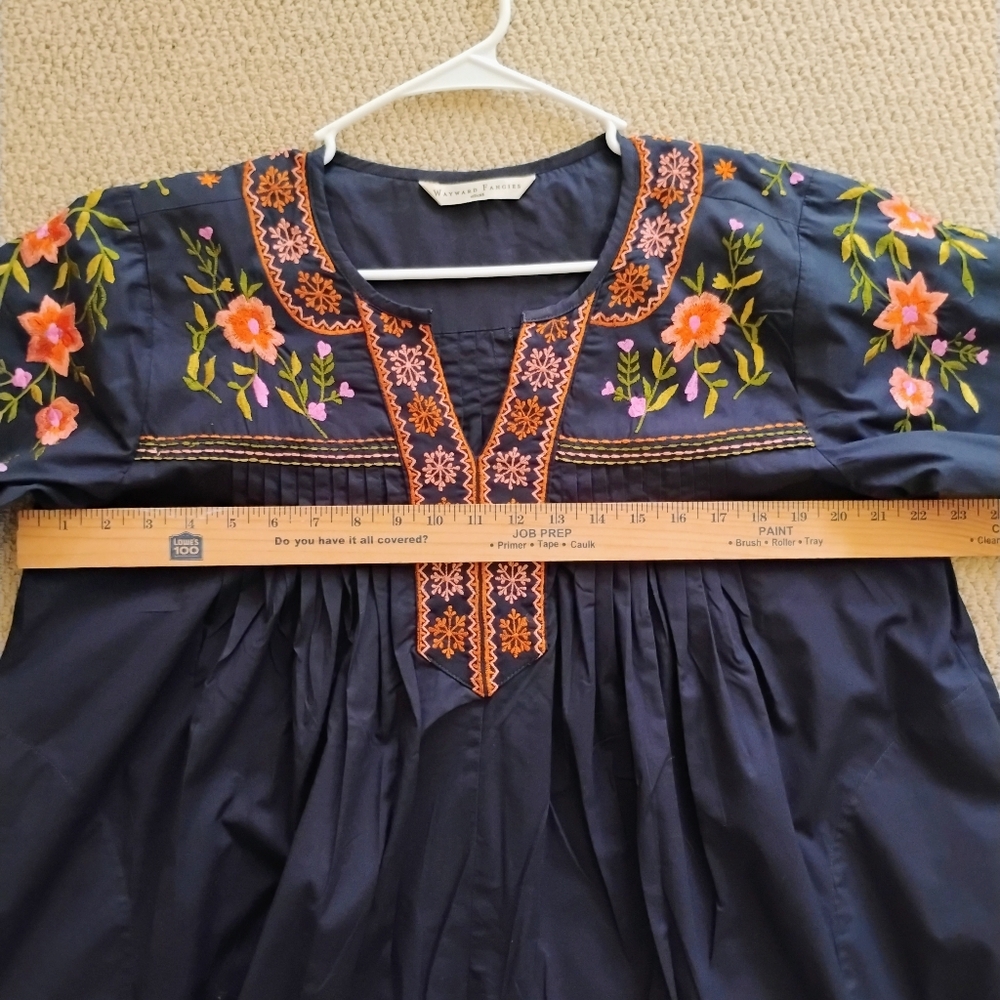 Wayward Fancies eShakti Floral Embroidered Pintuck Top Tunic Boho Peasant Cottag - Picture 11 of 14